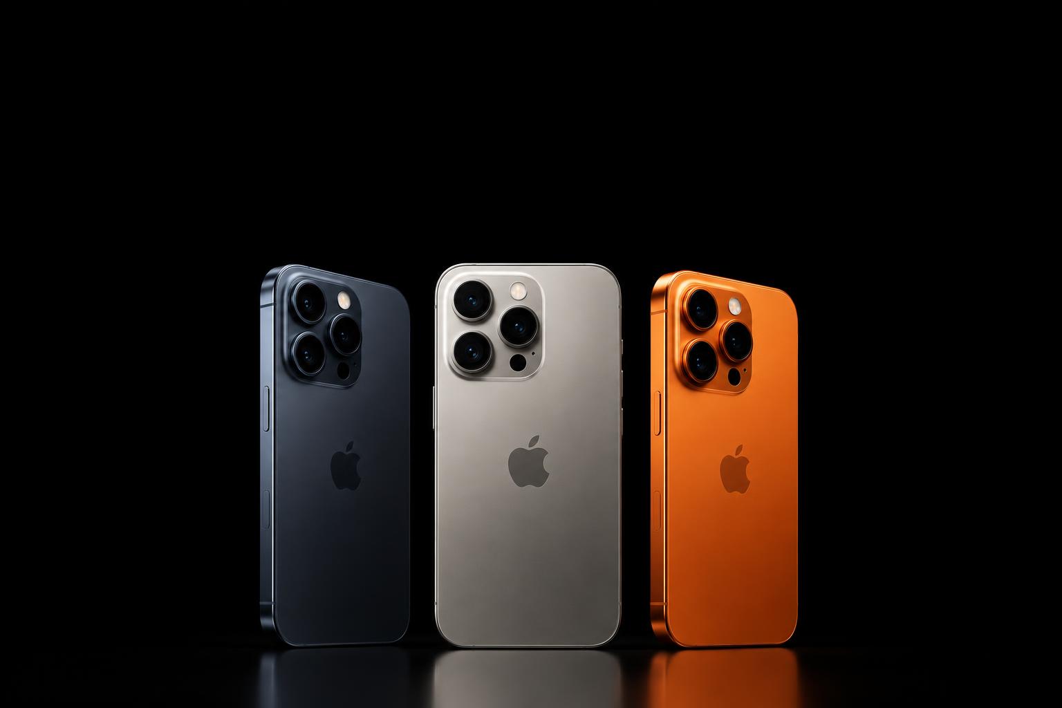 iPhones em azul, prata e laranja — imagem ilustrativa